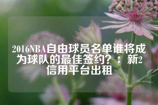 2016NBA自由球员名单谁将成为球队的最佳签约？：新2信用平台出租